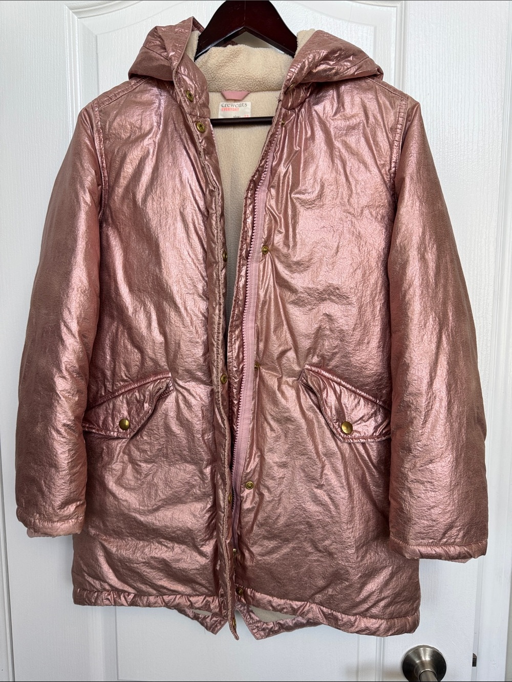 Crewcuts Metallic Rose Pink Hooded Puffer Coat-Pre-loved